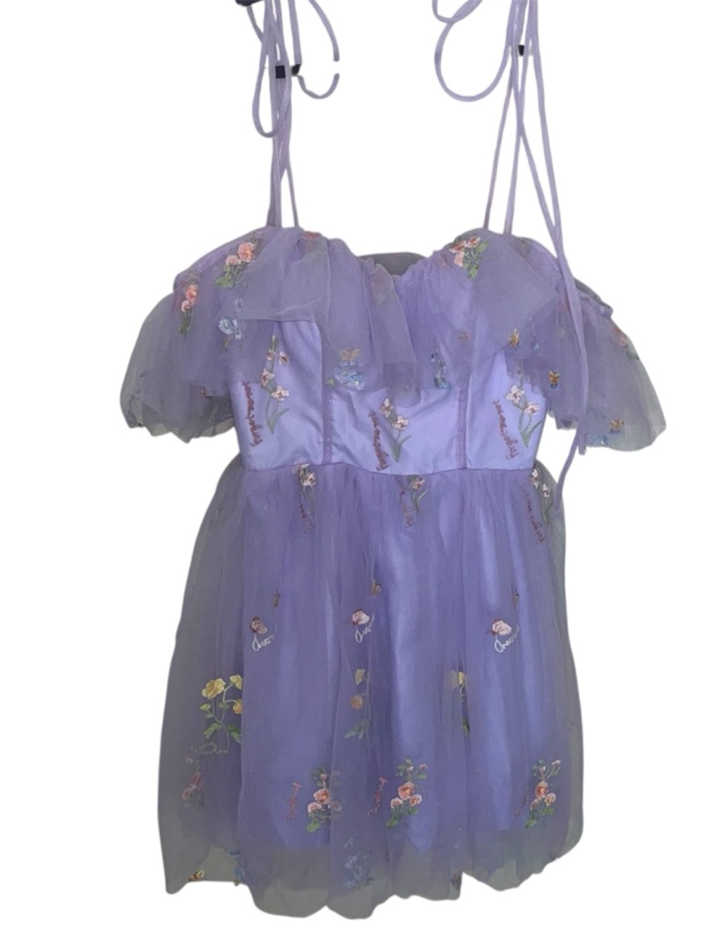 Lavender Floral Embroidered Tulle Mini Dress